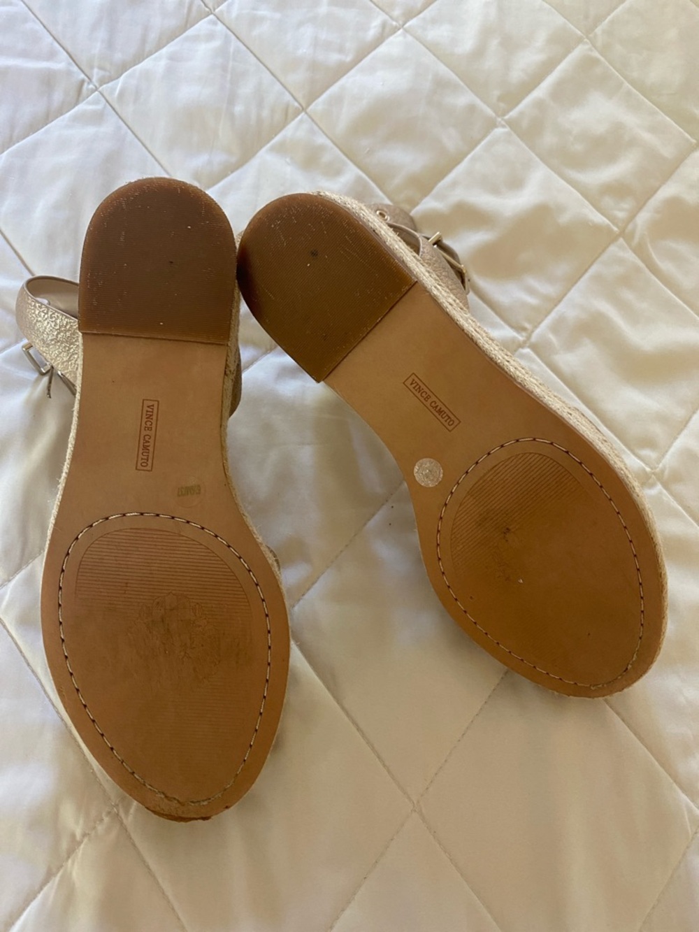 Vince Camuto Metallic Gold Leather Wedge Sandals - Picture 3 of 6